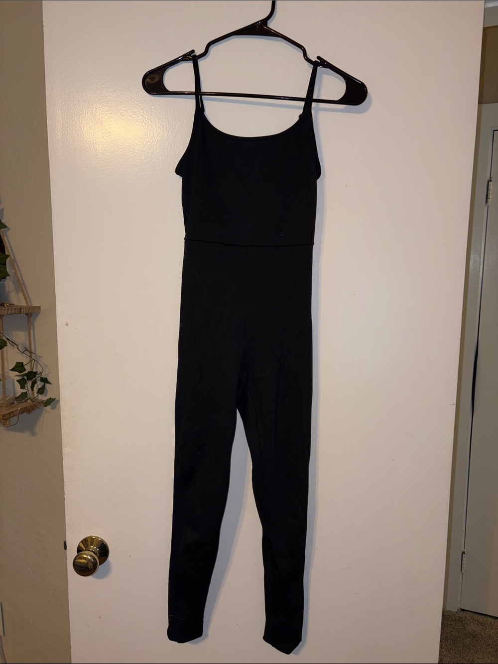 Wild Pearl Black Sleeveless Ribbed Jumpsuit with Slim Legs